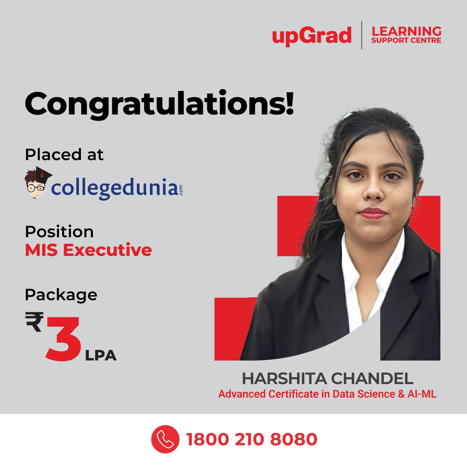 Harshita Chandel placed at Collegedunia as an MIS Executive with a package of 3 LPA